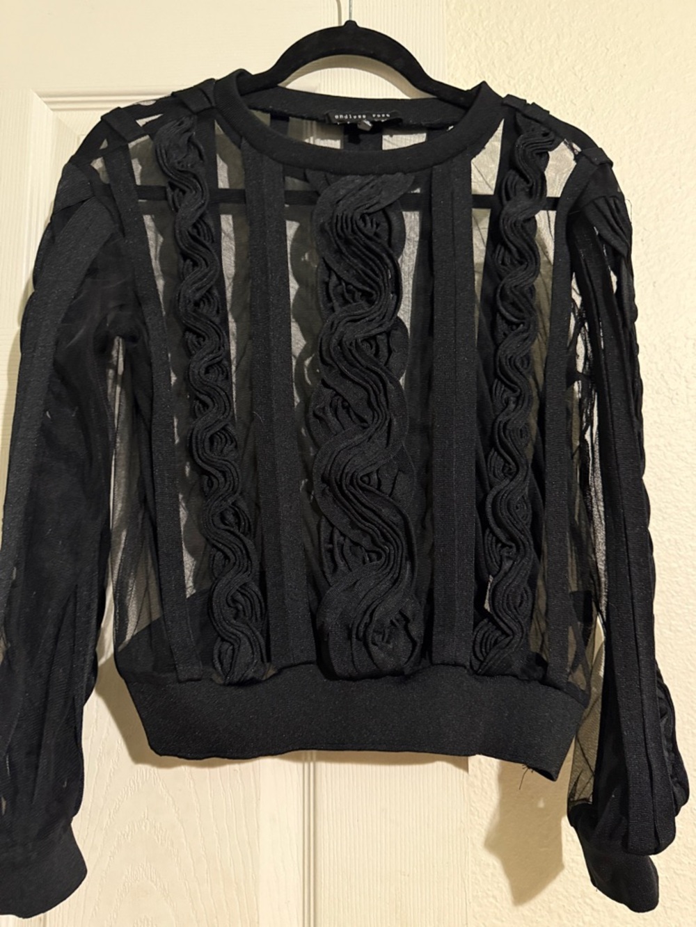 Endless Rose Black Sheer Ruffle Stripe Sweater